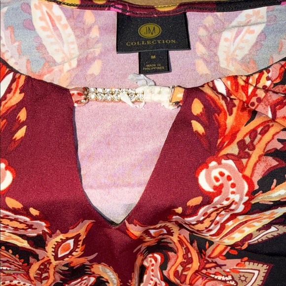 JM Collection Paisley Print Chiffon Sleeve Women's Top M - Picture 2 of 3